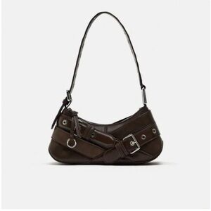 Zara espresso/brown shoulder purse with belt NWT
